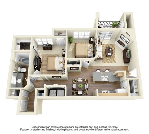 Floor plan for 2 beds, 1 bath, 1036 sqft